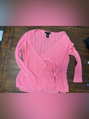 New York & Company Pink Knit Wrap Cardigan